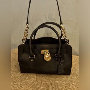 Michael Kors Hamilton Satchel NWOT leather Black with Gold hardware - Lock & Key